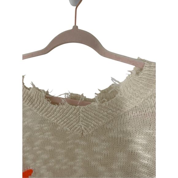 Main Strip Star Distressed Sweater Scoopneck Preppy Teacher Funky Oversized M - Picture 5 of 5